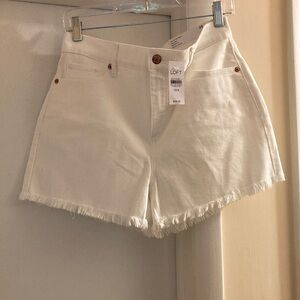 LOFT Women's Cream Frayed Jean Shorts